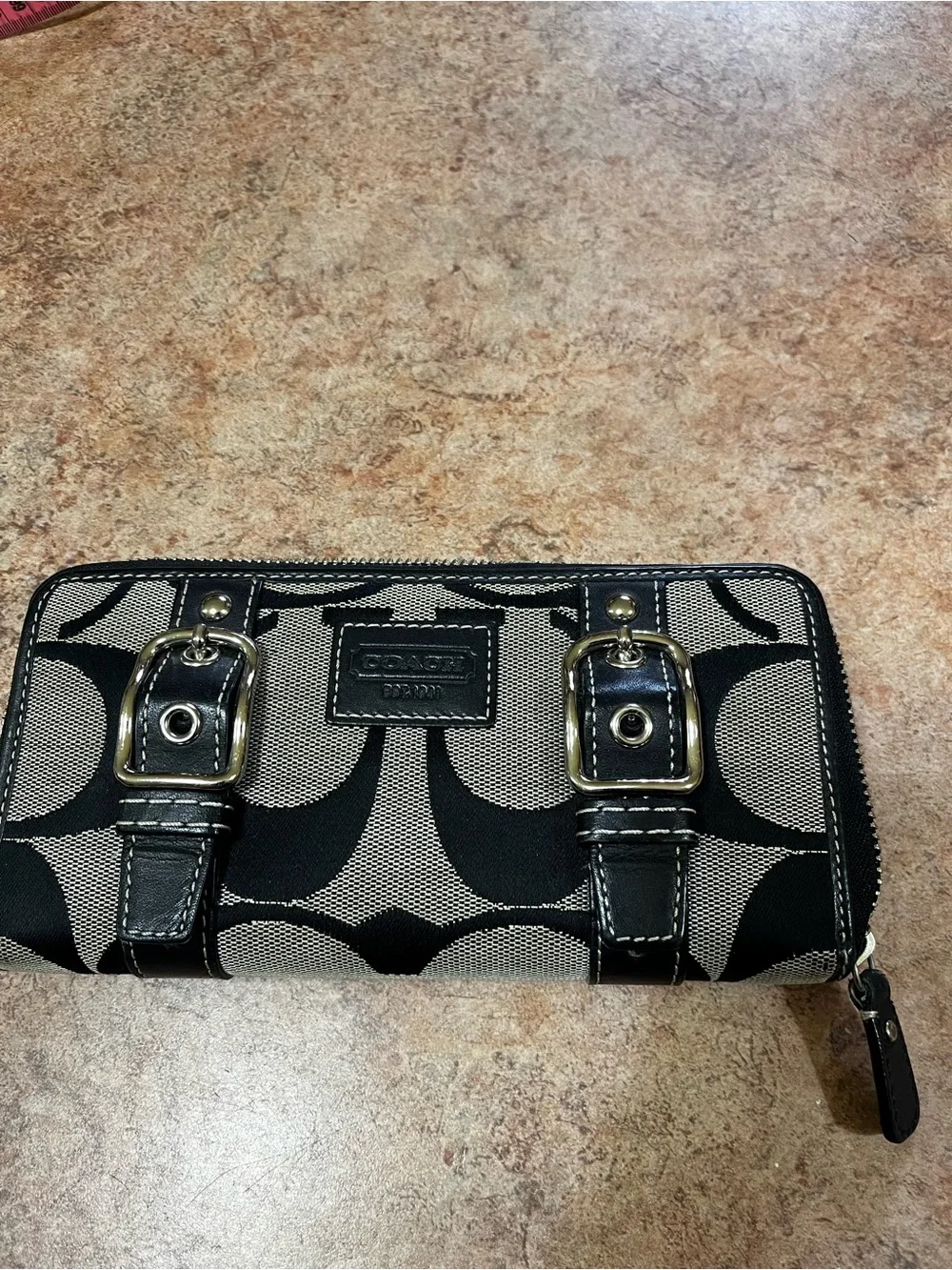 Coach Black and Beige Signature Canvas  Wallet